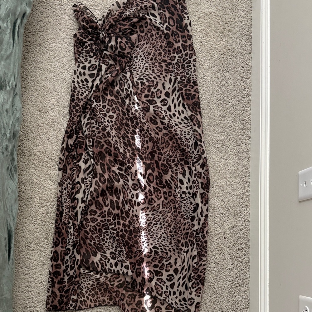 Leopard Print Midi Bathing Suit Cover - Brown & Black Animal Print